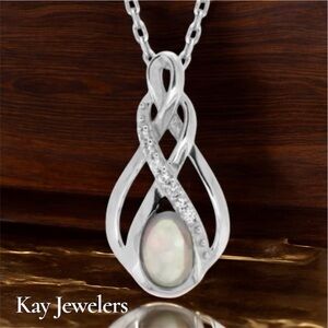 Kay Jewelers Oval-Cut Opal & White Sapphire Necklace Sterling Silver 18"